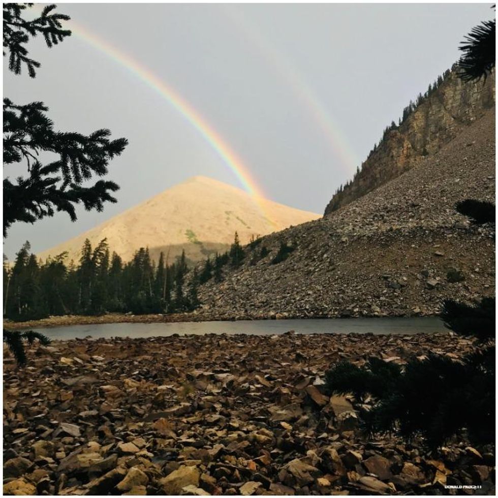 A double rainbow over Baker Lake in Great Basin National Park