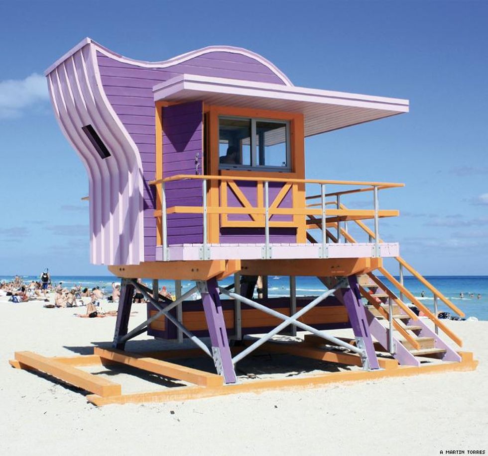 A lavender lifeguard shack on Miami Beach
