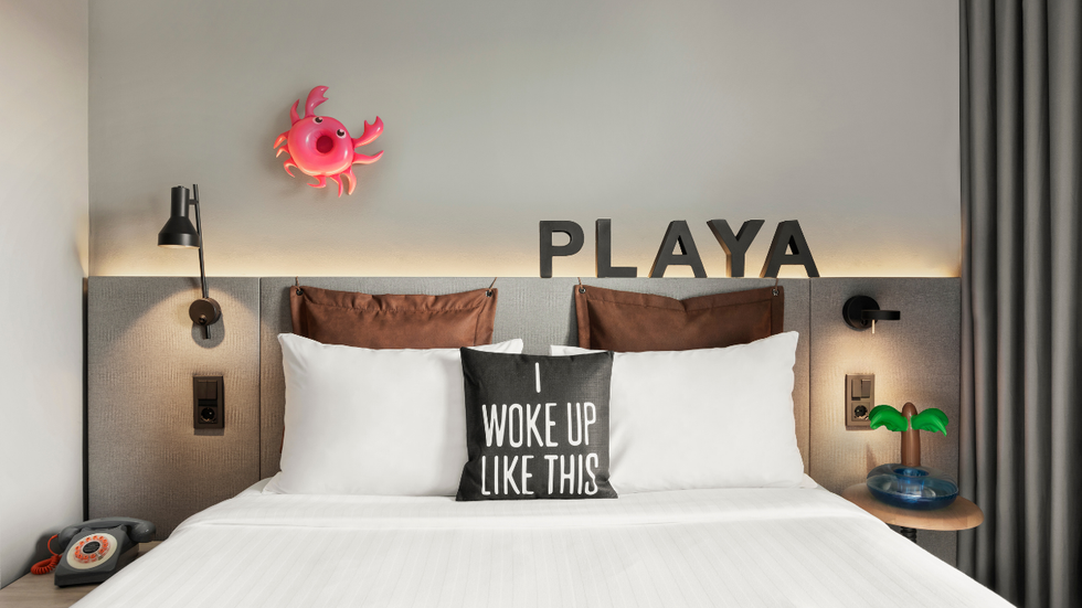 A photo of a hotel bed