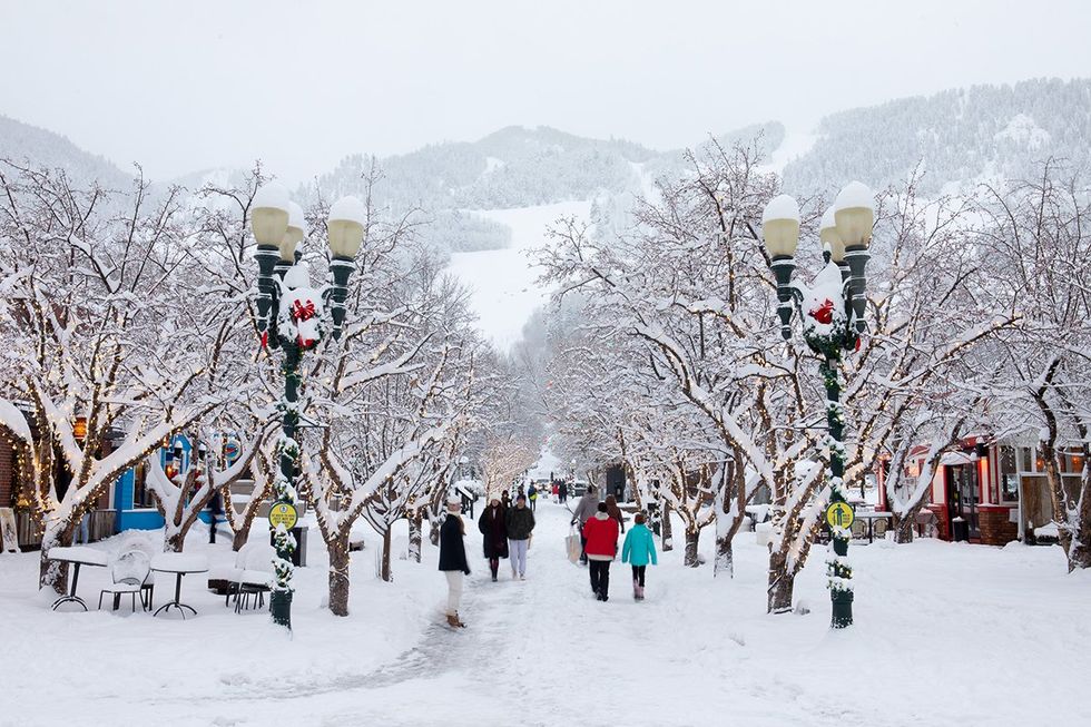 A picturesque snowy street scene in Aspen Snowmass, Colorado