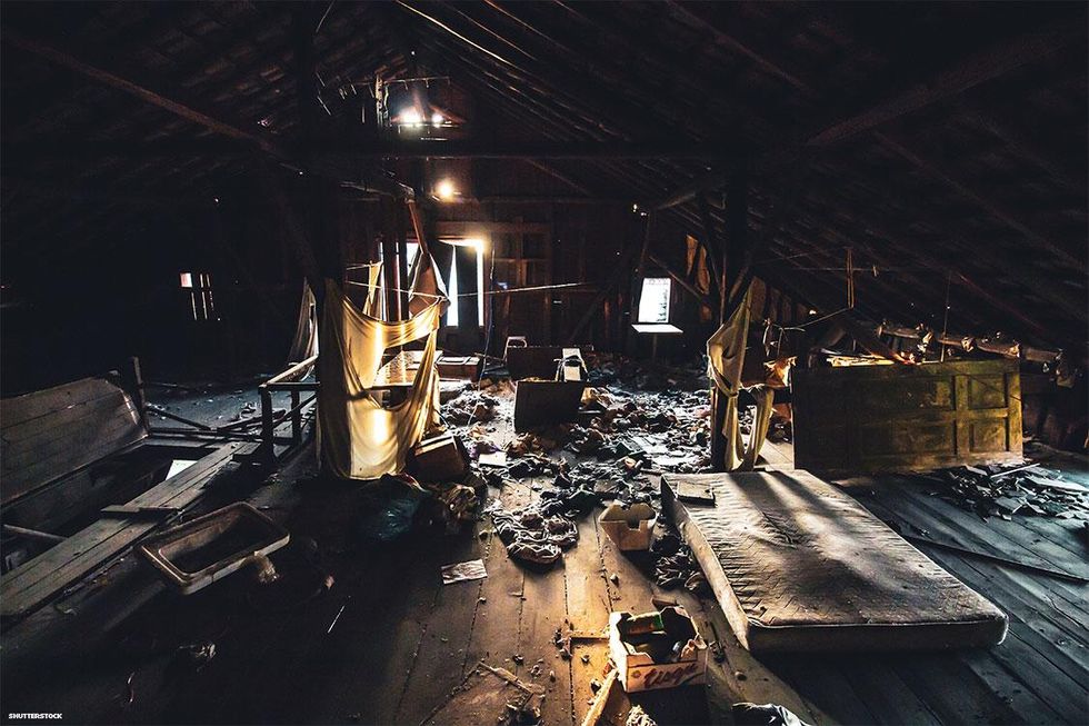 abandoned attic with dirty mattress