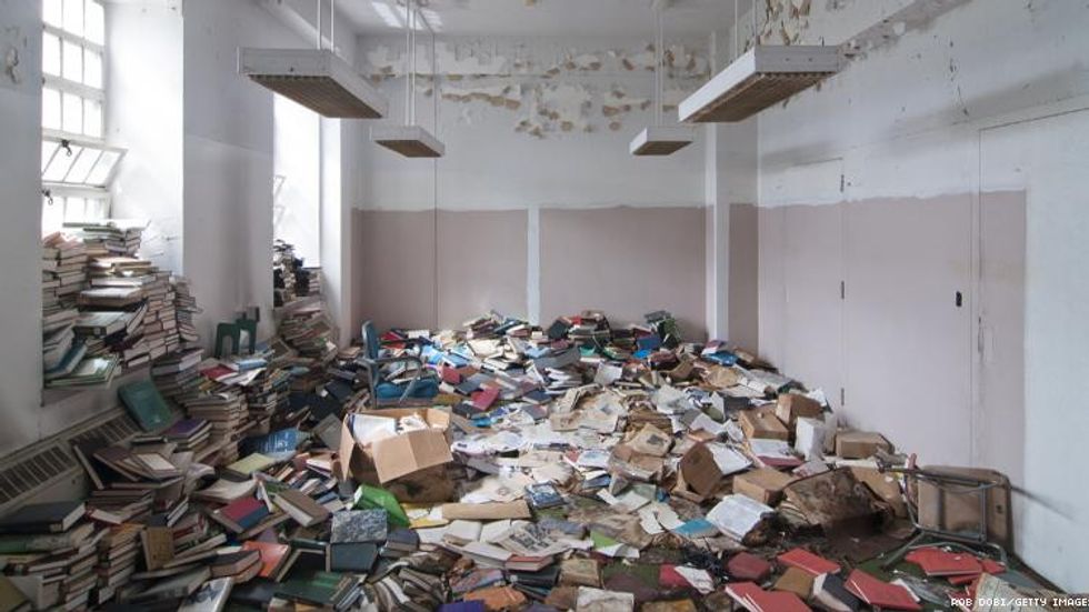 Abandoned books in a closed facility