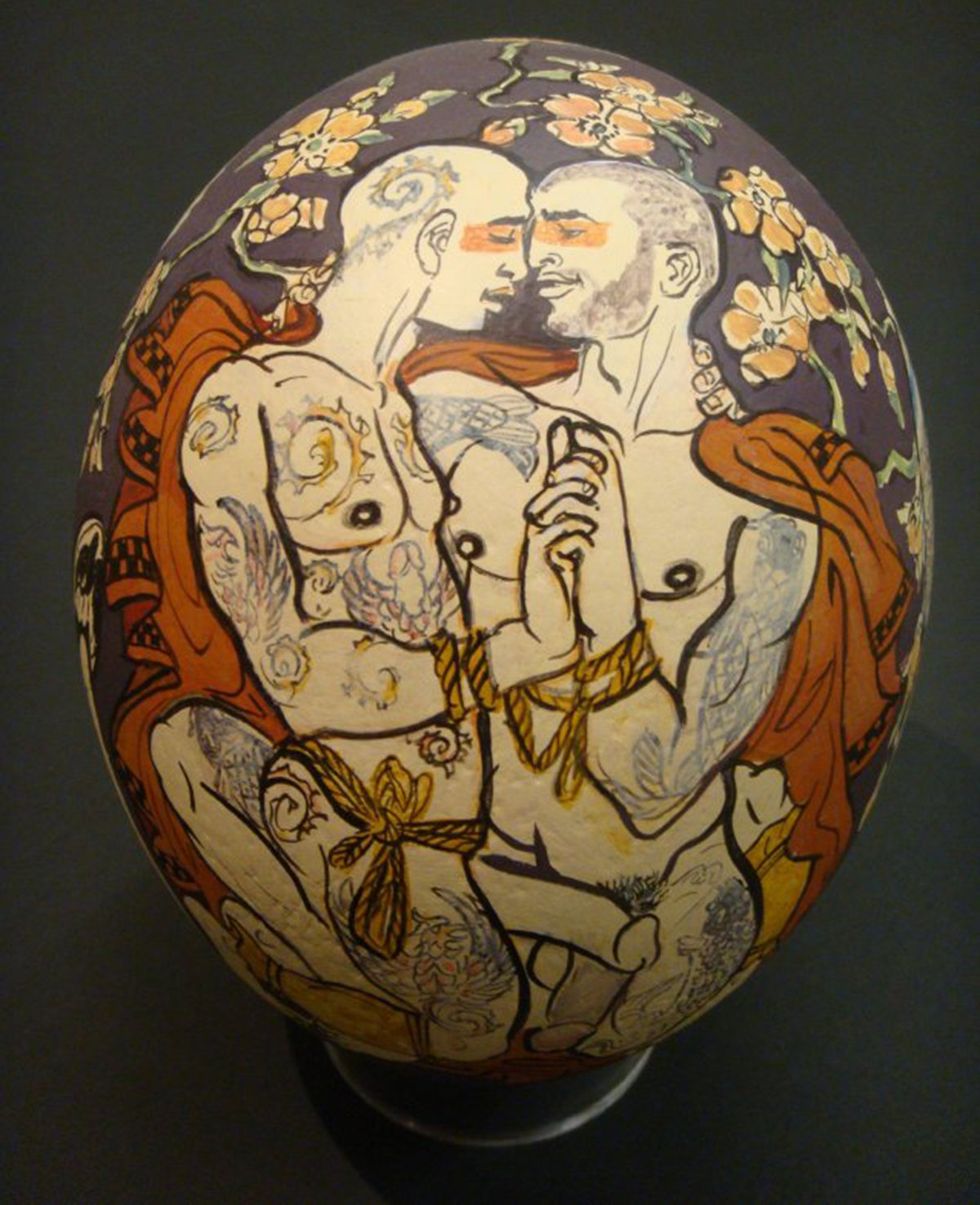 Art shows two naked men embracing