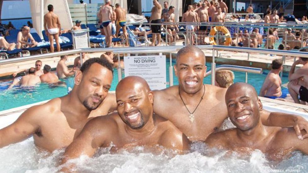 Atlantis hot tub with black gay men