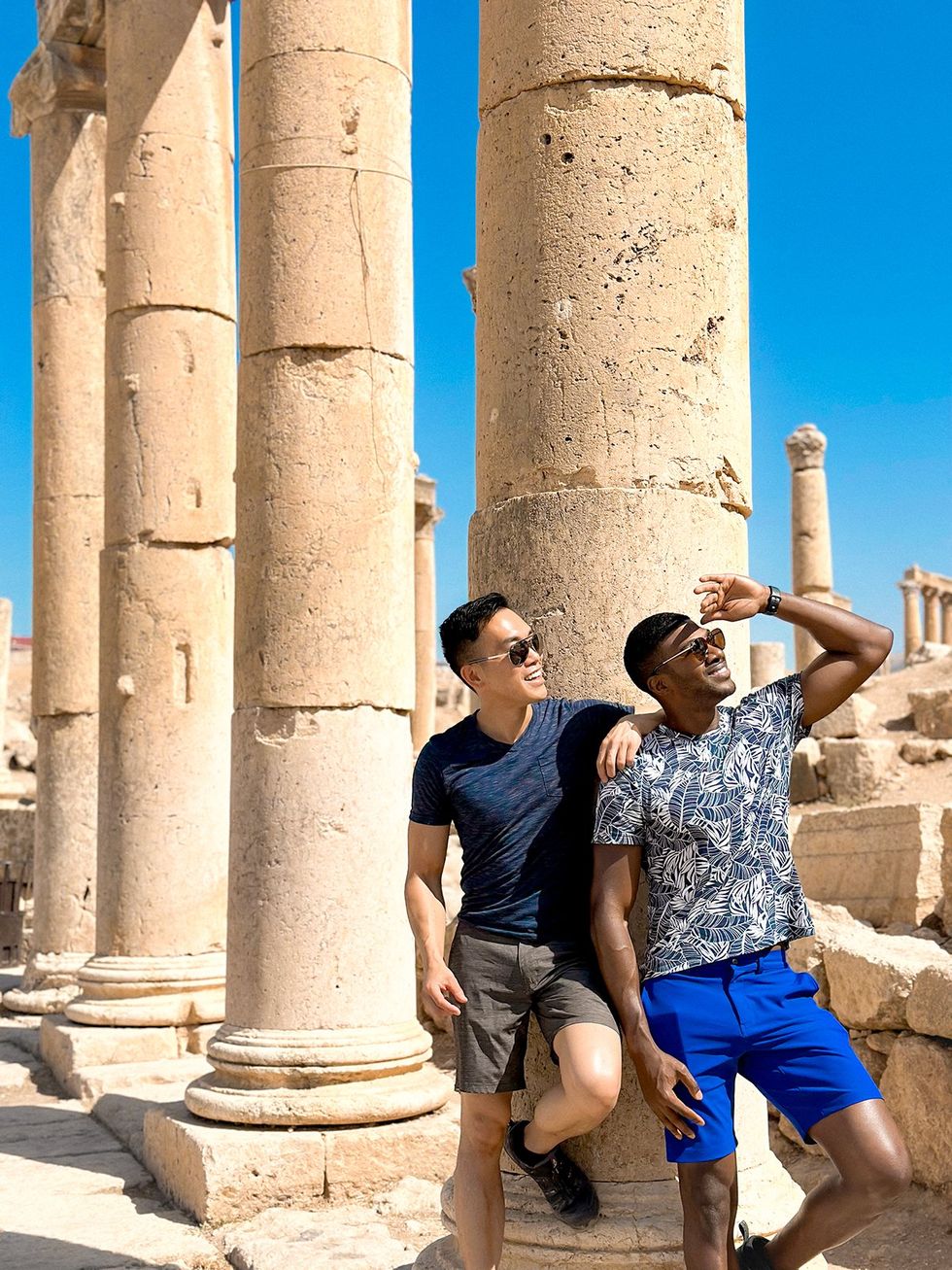 Barry Hoy's LGBTQ+ Syrian Adventure - \u200bBarry and Teraj at the Colonade Ruins of Jerash