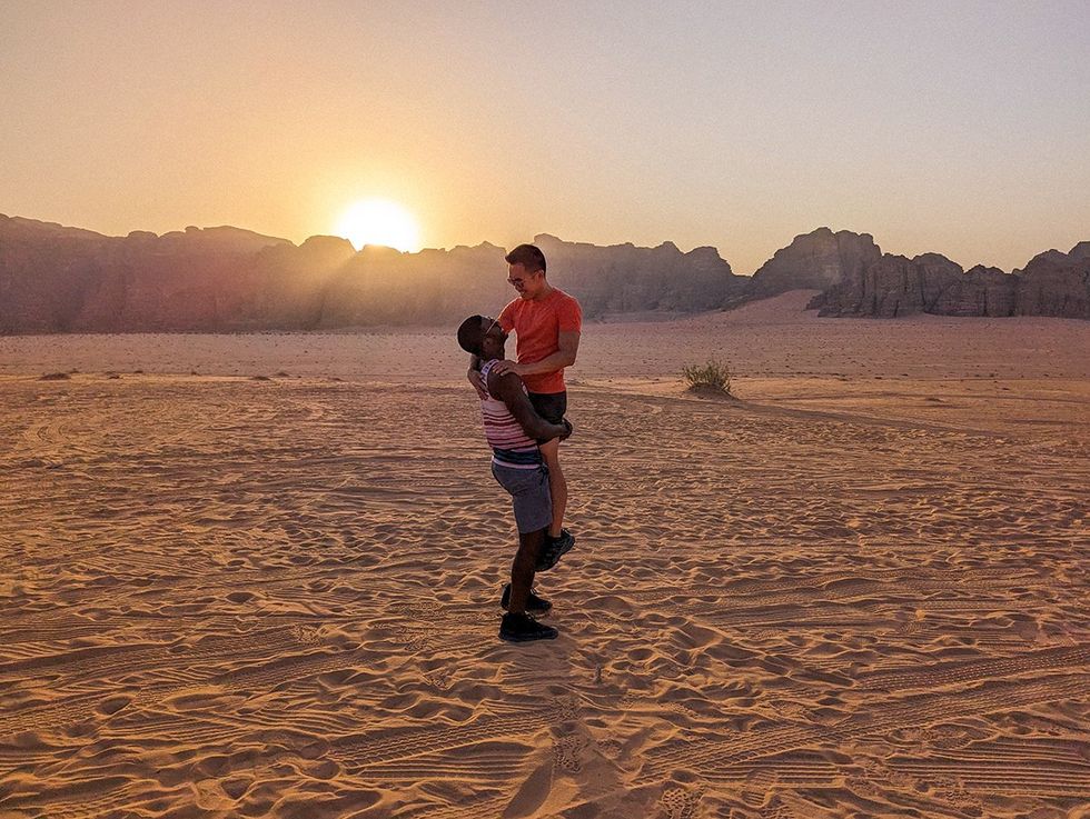 Barry Hoy's LGBTQ+ Syrian Adventure - \u200bBarry and Teraj in the vast Wadi Rum