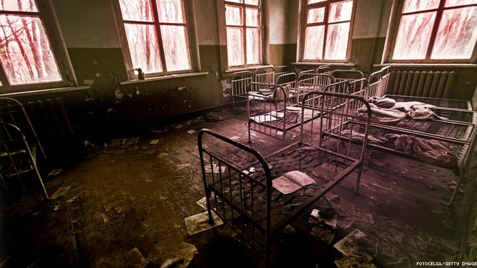 Beds in an abandoned facility in Spain