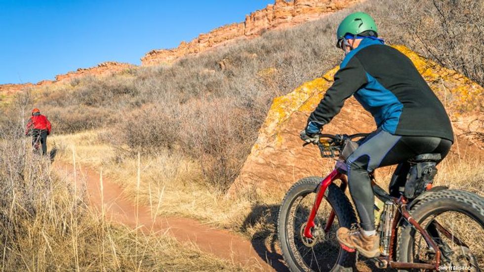 Bicycle rider on Blue Sky Trail near Fort Collins, Colorado