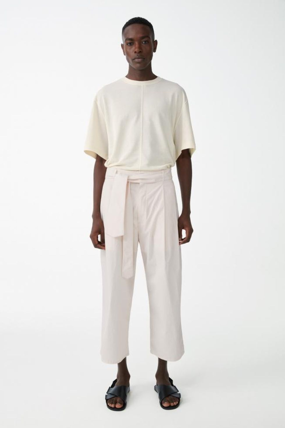 Cotton Belted Wide Leg Cropped Pants