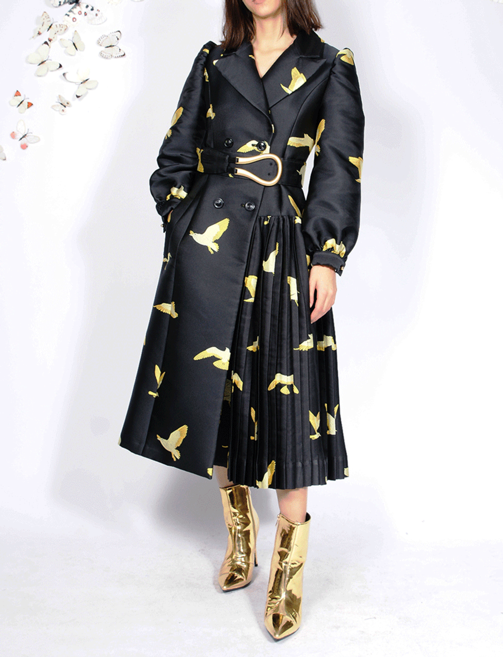 Double-Breasted Dress Coat with Belt