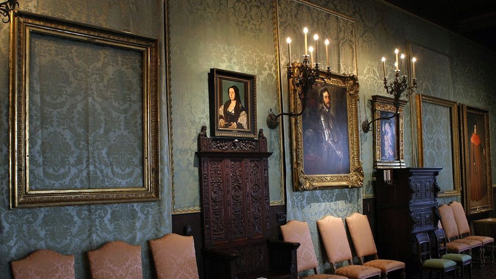 Empty frames are all that remain at the Irene Gardner Museum in Boston, Massachussett after thieves stole paintings, drawings, and etchings worth $500 million 33 years ago.