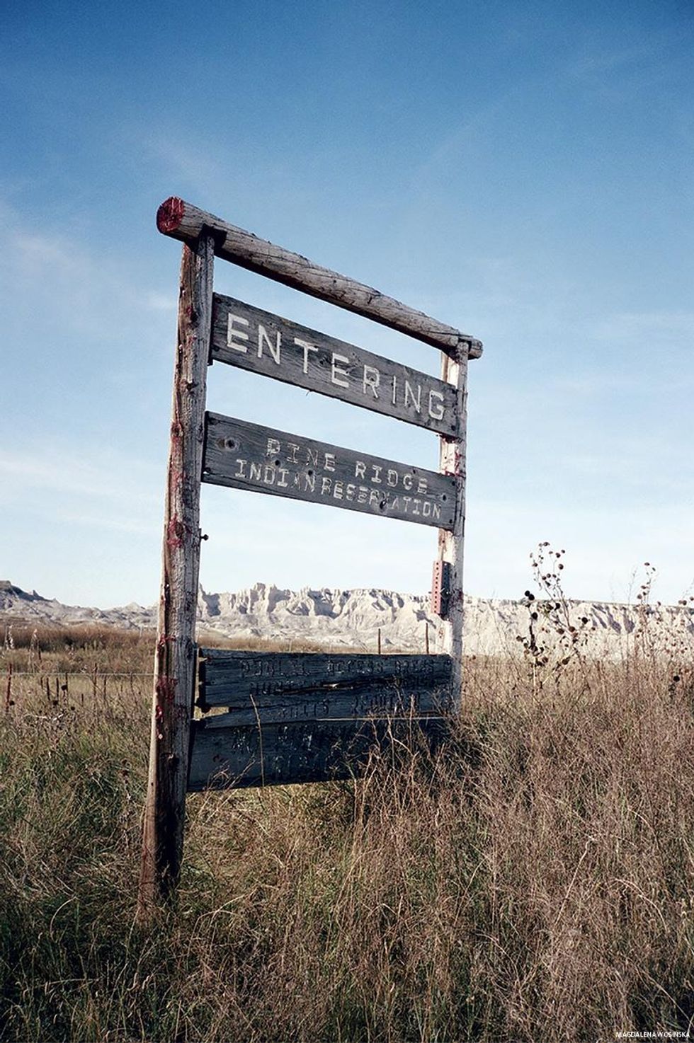 Entrance to Pine Ridge Reservation in South Dakota\u2019s Badlands