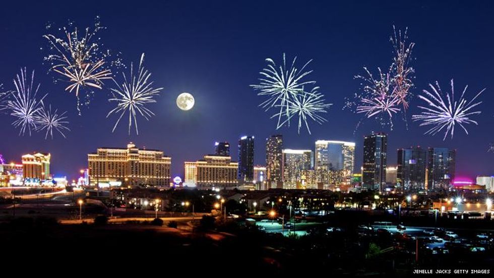 Fireworks over Las Vegas Strip