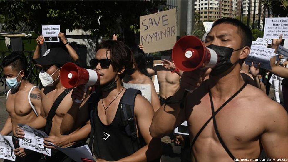 Fitness club members join protests in Myanmar