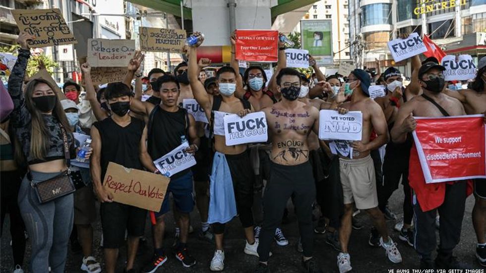 Fitness trainers and gym members protest military coup