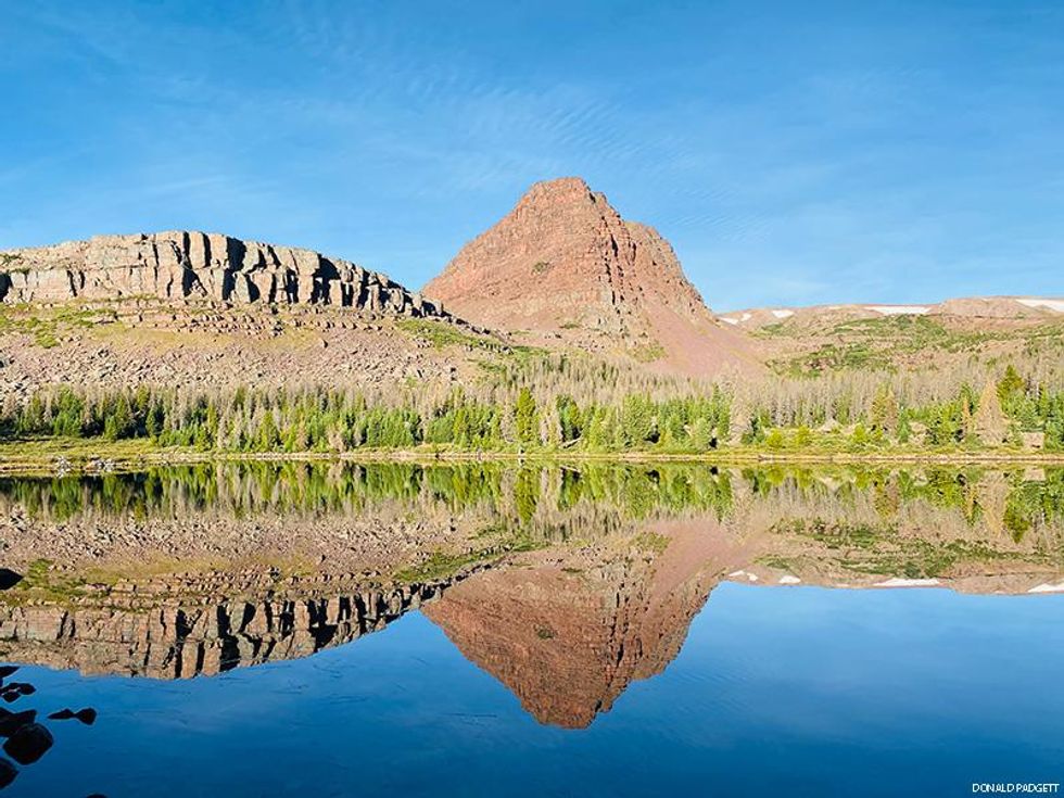 Flat Top Mountain reflected on Island Lake in Utah's High Uintas Wilderness Area