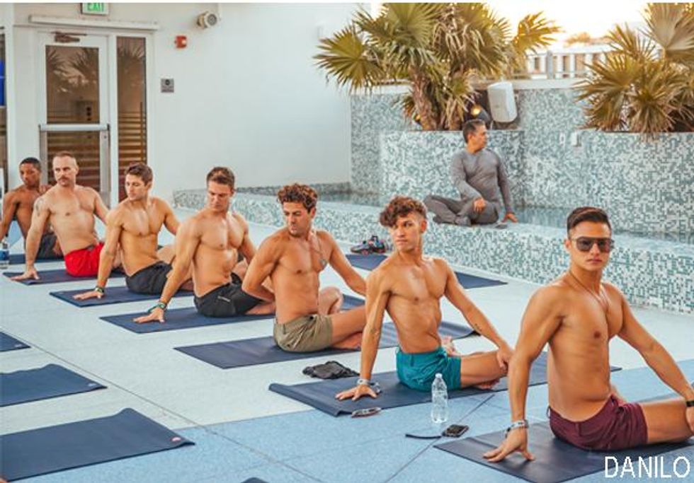 gay men doing yoga at Dreamland Miami