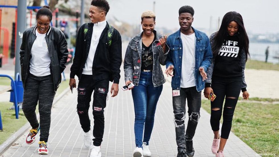 Group of Black friends walk together