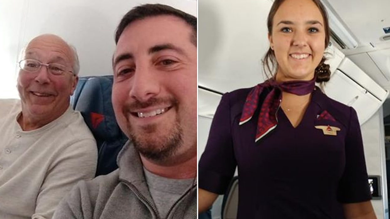 hal and a fellow passenger on pierce flying on the holdidays