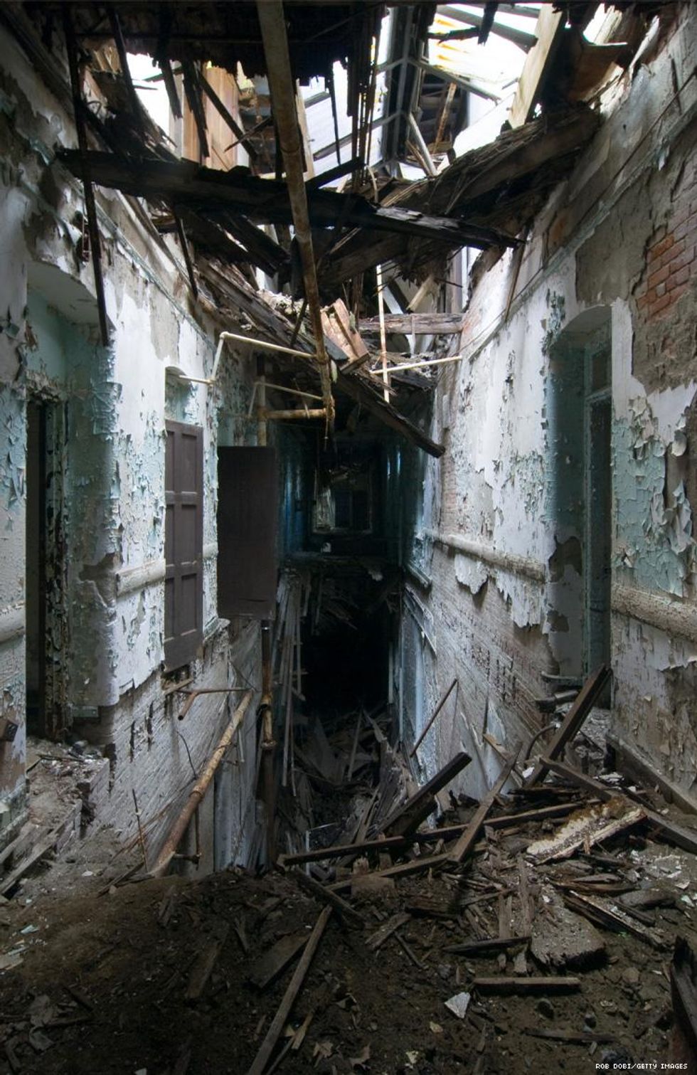 Hallway collapses in abandoned asylum