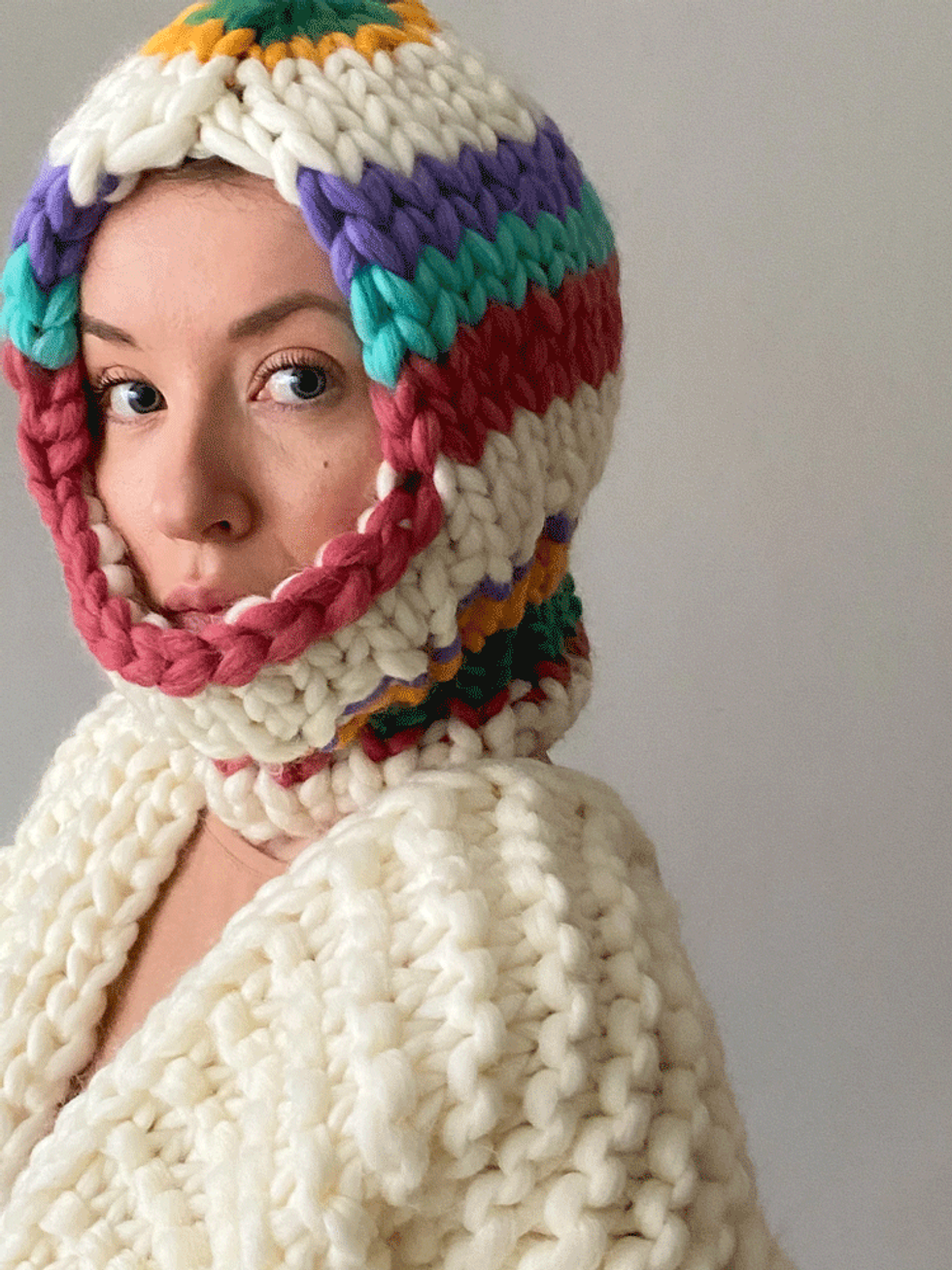 Hand Knitted Balaclava Hood Hat Winter Cap