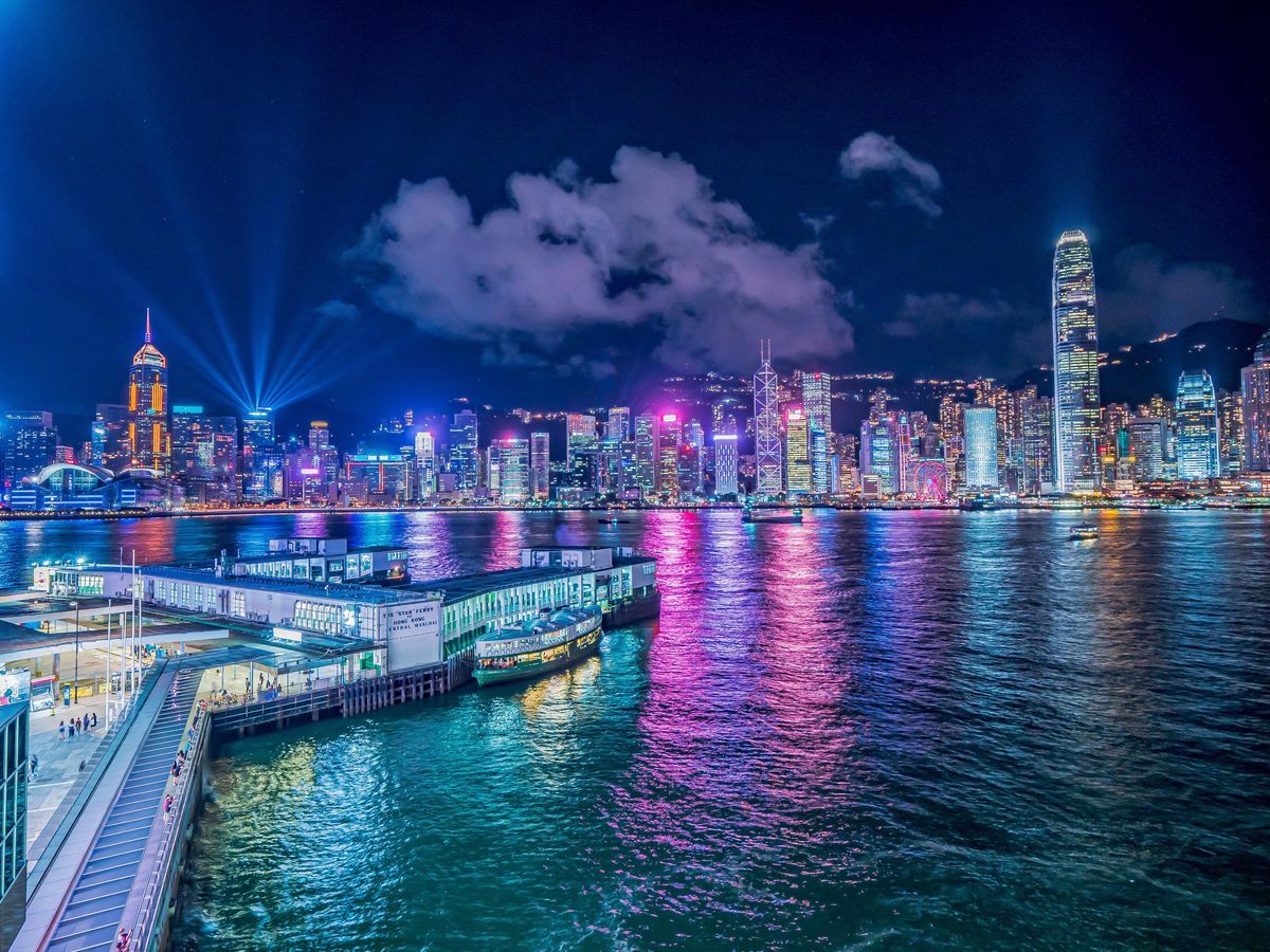 Hong Kong city skyline during night time