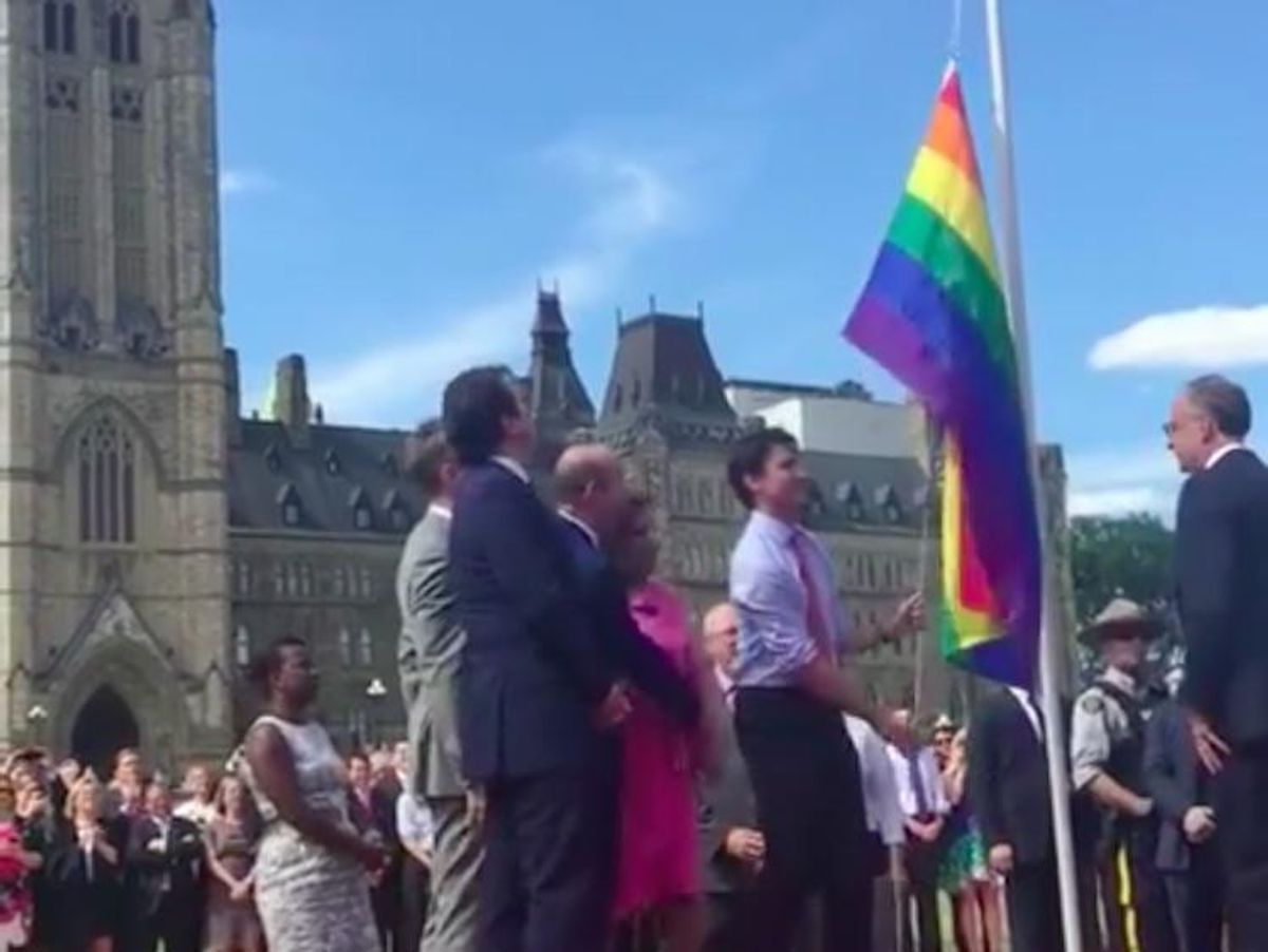 Watch: Justin Trudeau Raises the Pride Flag at Parliament
