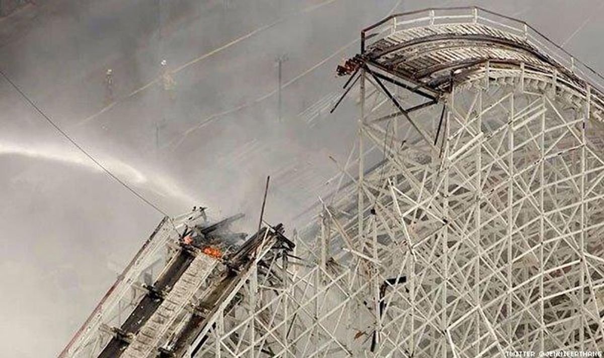 Famous Roller Coaster Burns, Partially Collapses