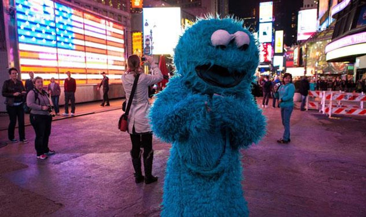 Cookie Monster Makes Tourists Cry in Times Square