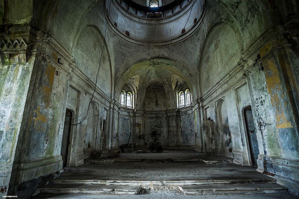 Interior of abandoned church of St. Demetrius of Thessalonica