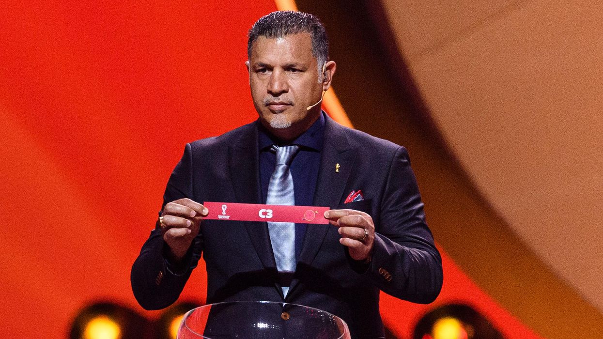 Iranian soccer star Ali Daei pictured during the 2022 World Cup drawing