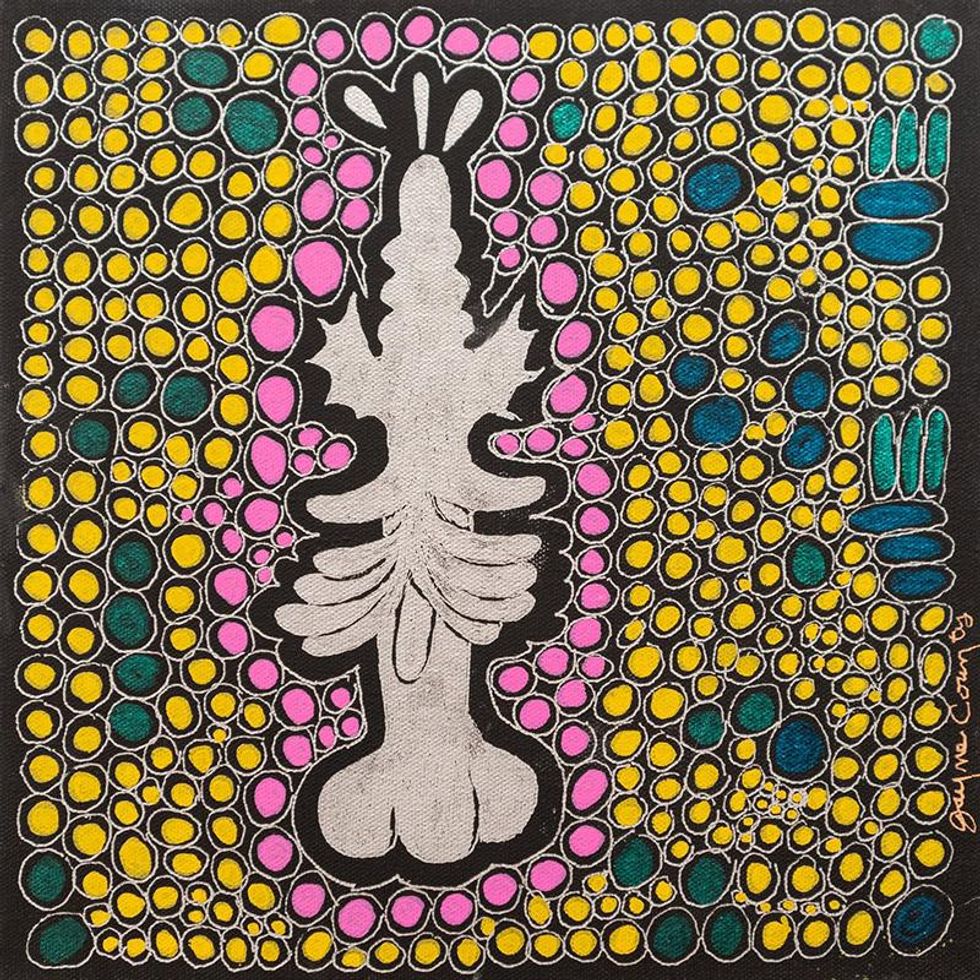 Jayne County, Bat Cock, 2020, acrylic and ink on canvas, 12 x 12 inches