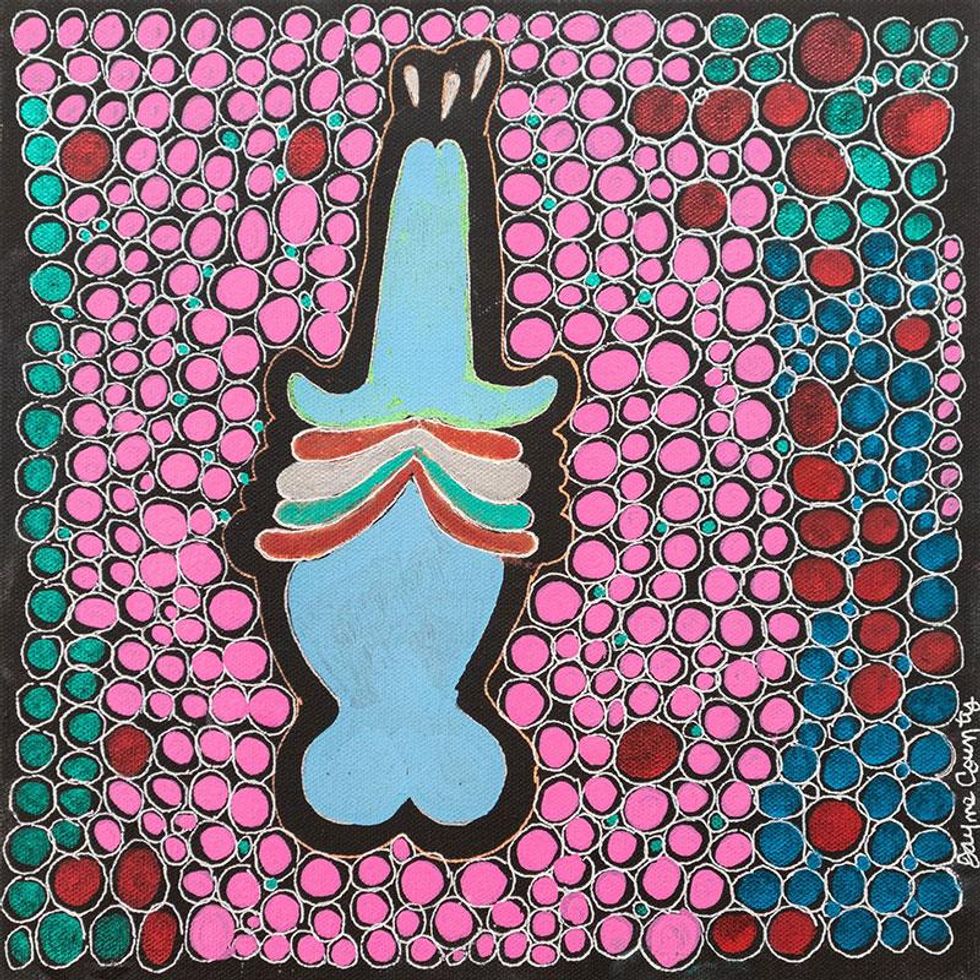 Jayne County, Cock on Pink, 2020, acrylic and ink on canvas, 12 x 12 inches