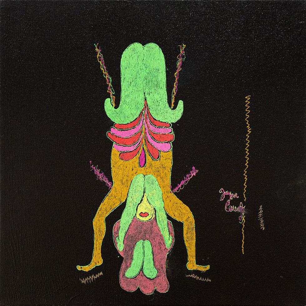 Jayne County, Cock Strong, 2021, acrylic and ink on canvas, 12 x 12 inches