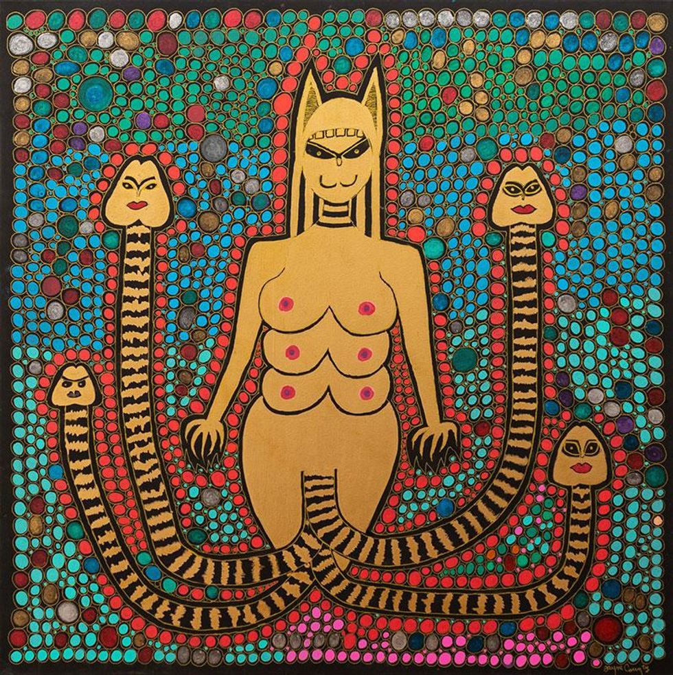 Jayne County, Gold Bastat Caliggar #47, 2020, acrylic and ink on canvas, 36 x 36 inches