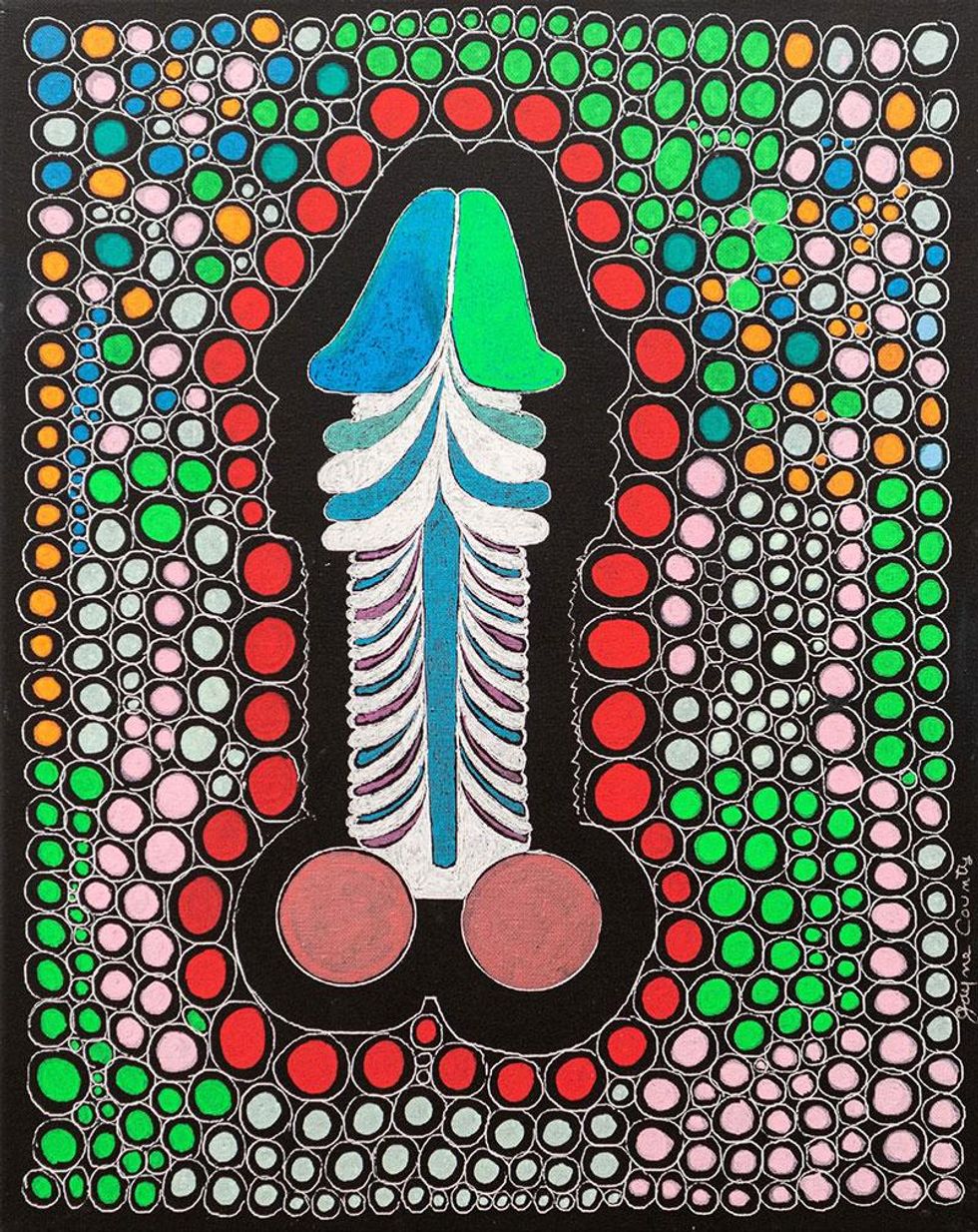 Jayne County, Penis of Hades, 2019, acrylic and ink on canvas, 20 x 16 inches