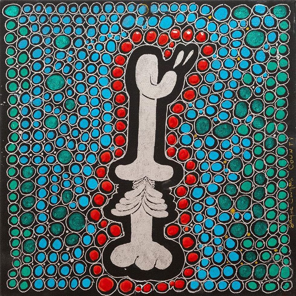 Jayne County, Twistin Cock, 2020, acrylic and ink on canvas, 12 x 12 inches