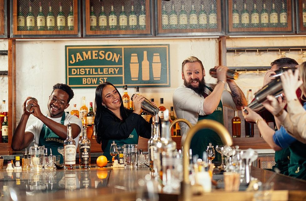 Making cocktails at the Jameson Distillery in Dublin, Ireland