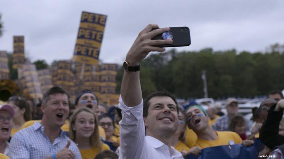 Mayor Pete movie still Pete selfie
