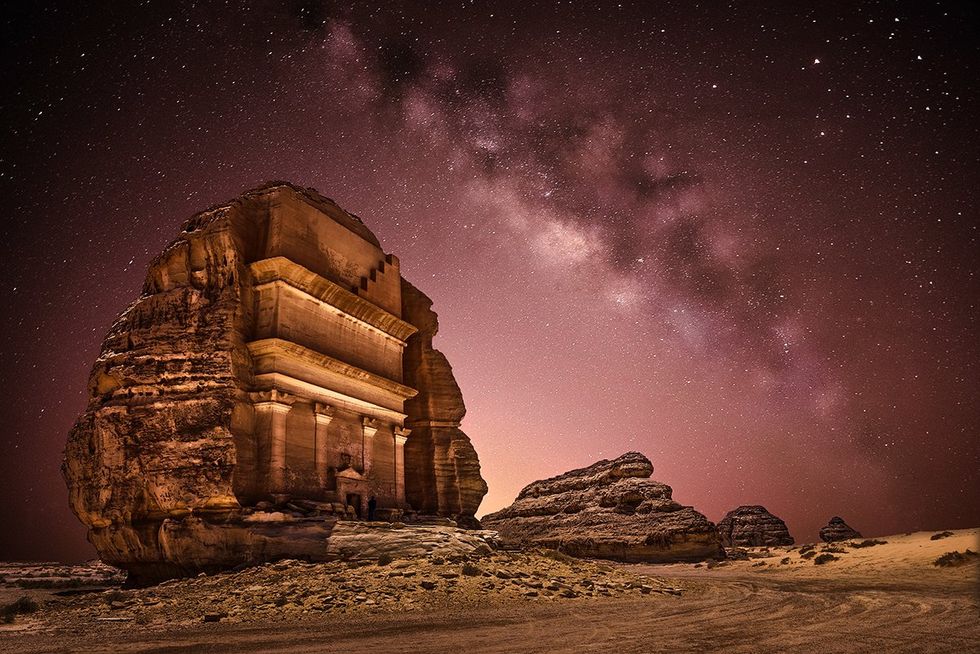 MIlky Way galaxy over a ruin in Saudi Arabia