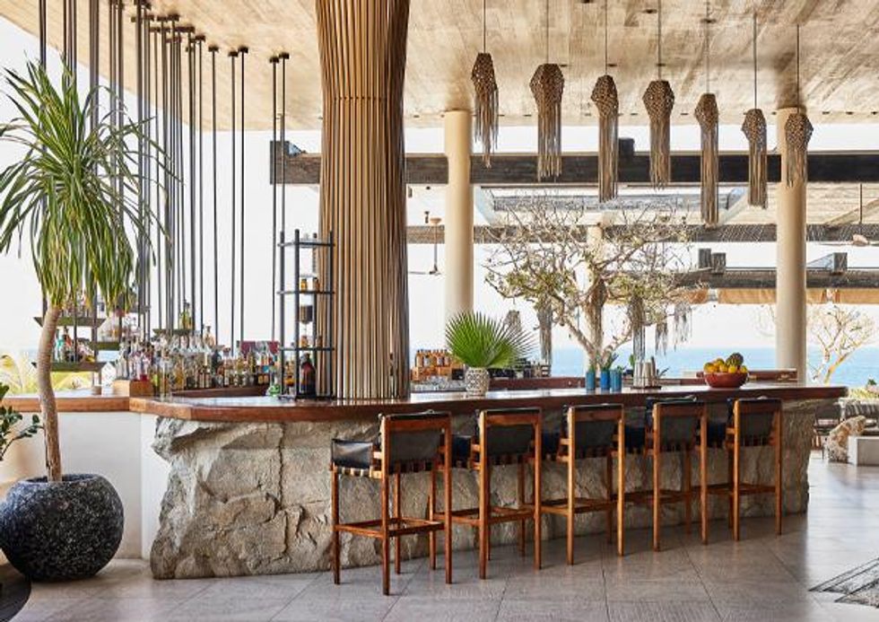 Open air restaurant with view of ocean