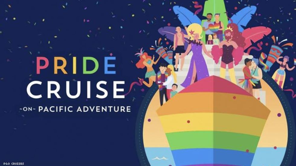 P&O Cruise ship vector image with diverse group of LGBTQ+ people on it