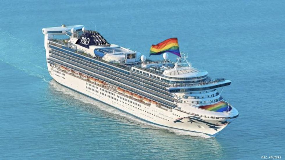 P&O Cruise ship with rainbow flag flying