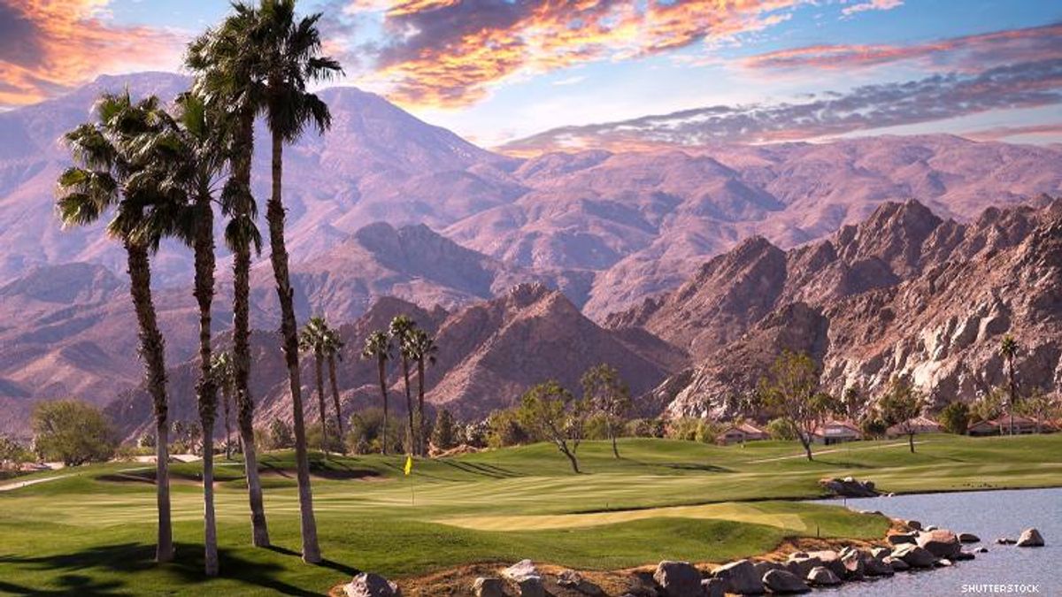 Palm Springs golf course at sunset