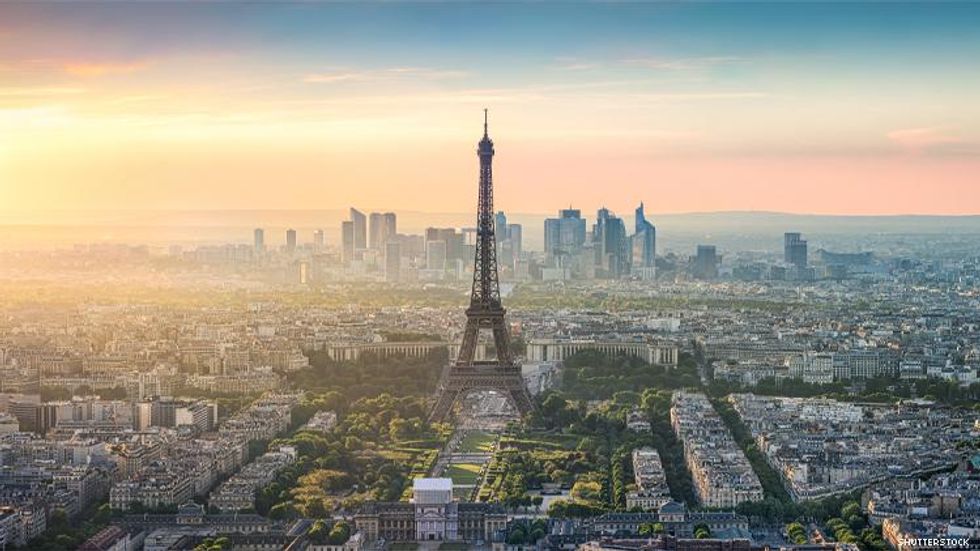 Paris at sunset from air