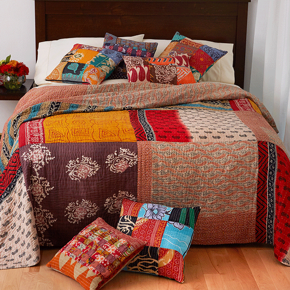 Queen-Size Kantha Patchwork Quilt