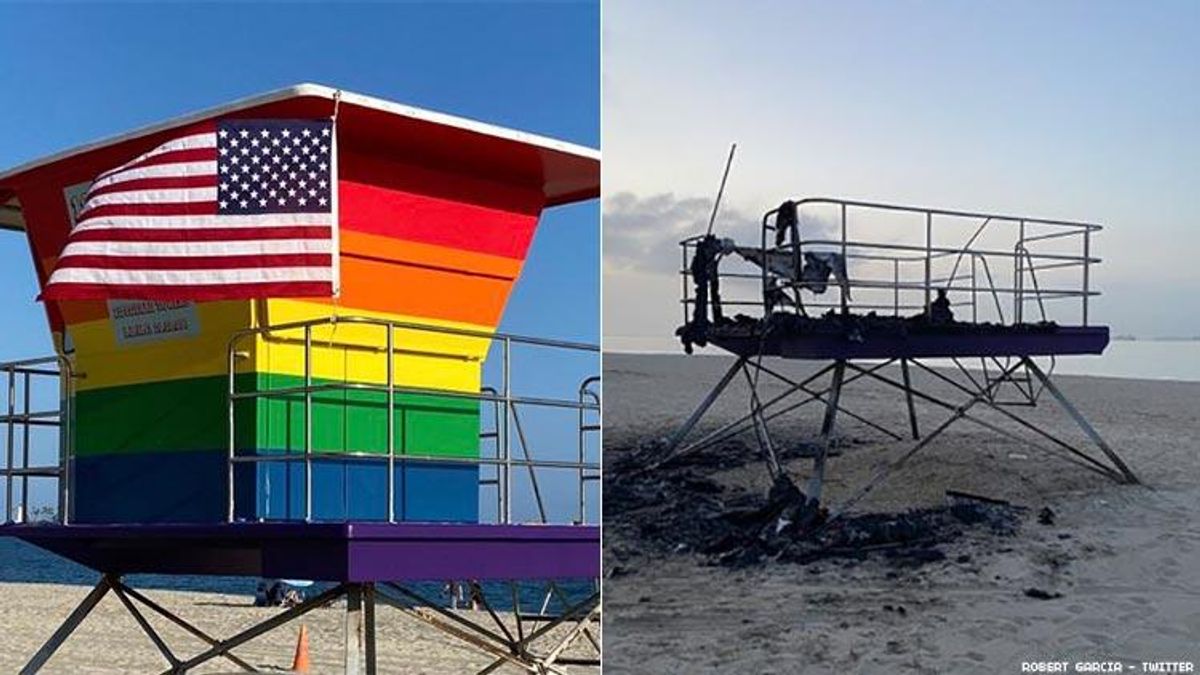Rainbow lifeguard tower burnt down