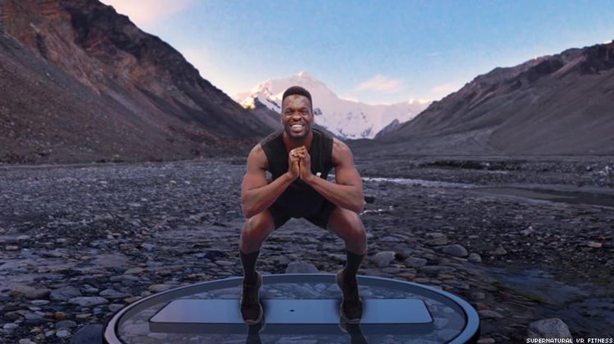 Rainer Pollard leading exercise in front of Mt Everest on Supernatural VR Fitness