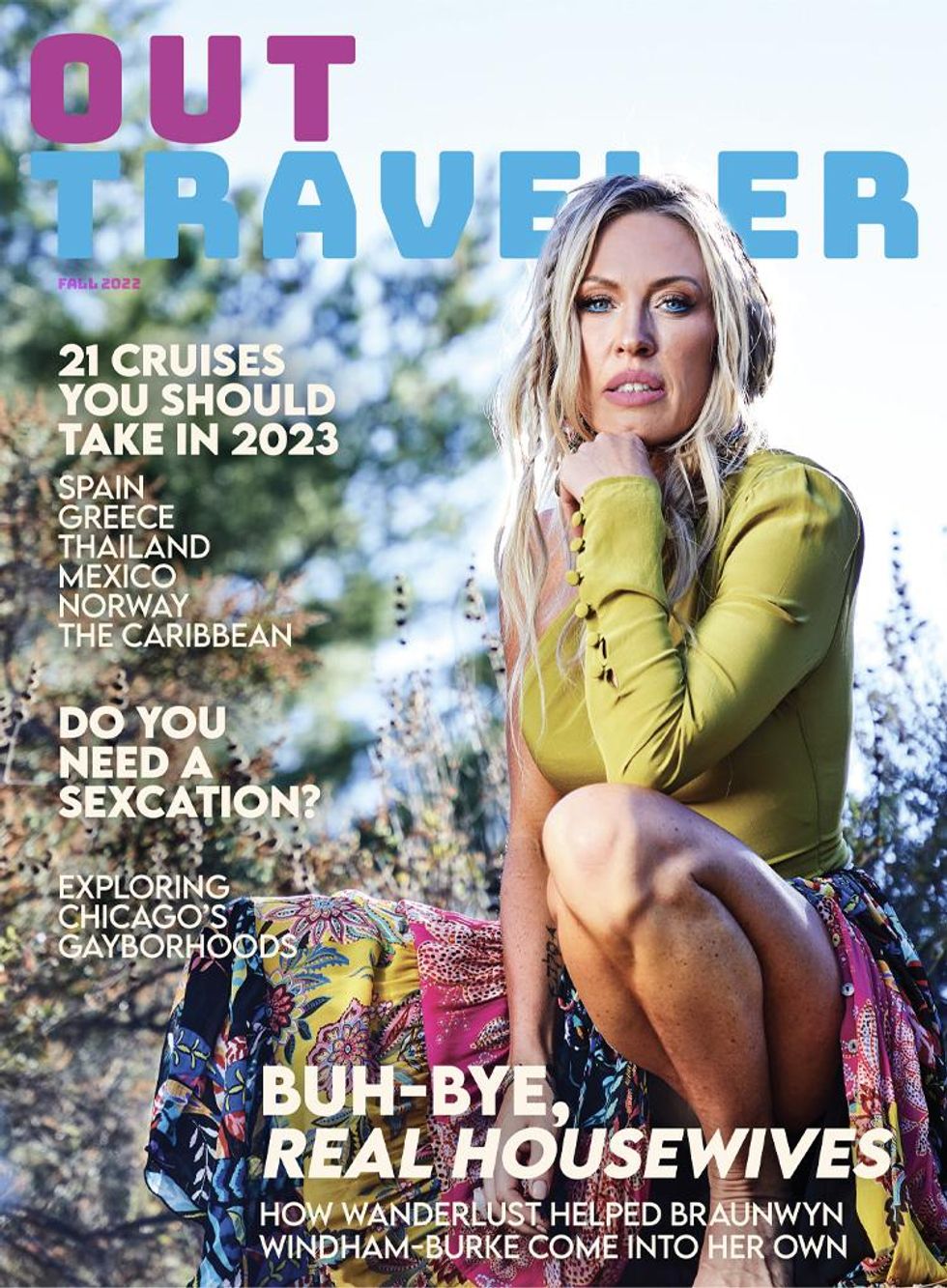 Real Housewives Braunwyn Windham-Burke on cover of Out Traveler  Fall 2022