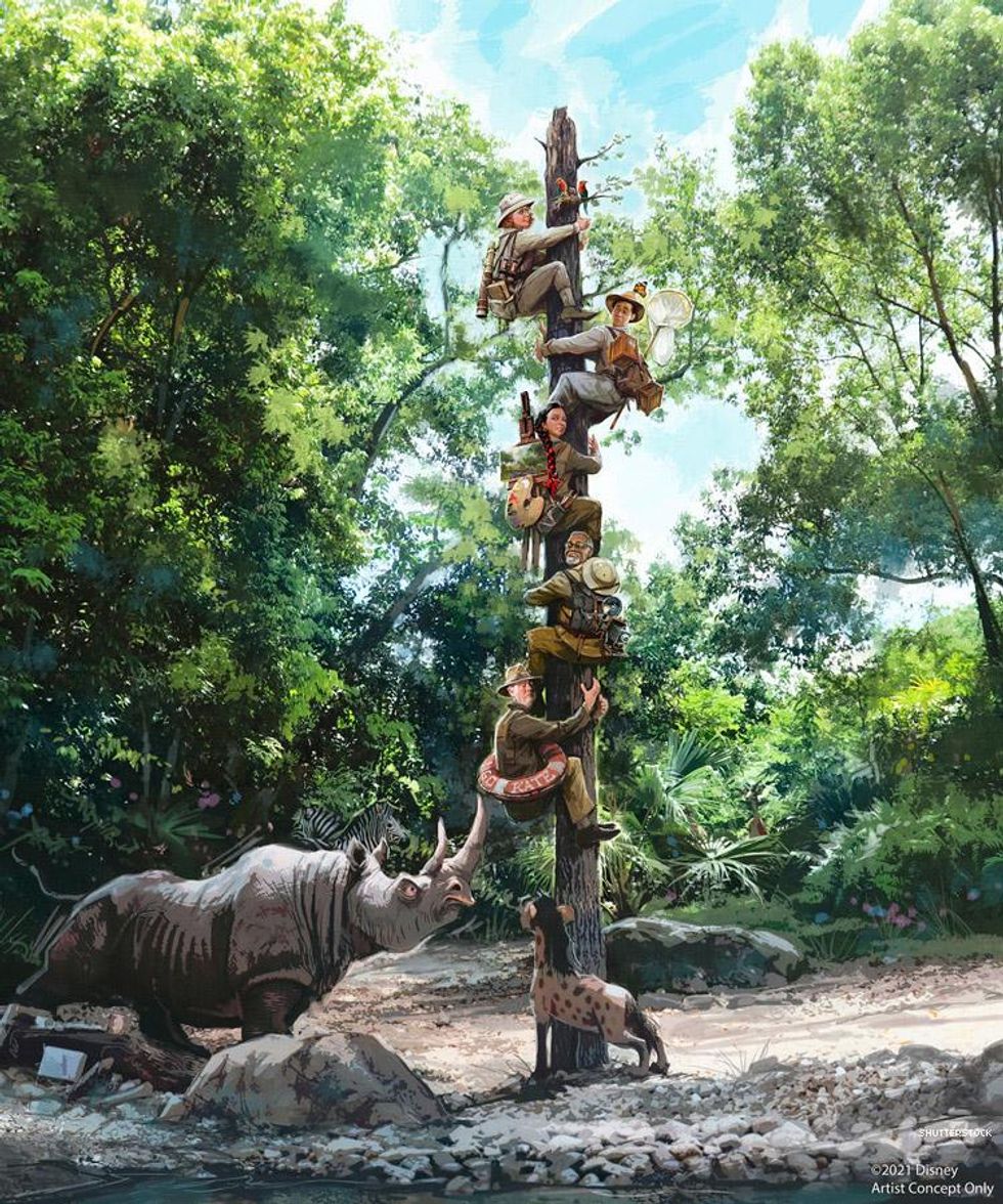 rhino scene reimagined in Disney Jungle Cruise